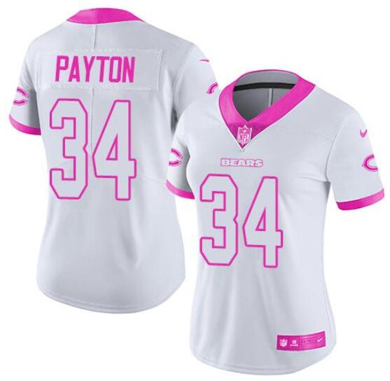 Women's Chicago Bears Active Player Custom White/Pink Rush Fashion Vapor Untouchable Stitched Jersey(Run Small)